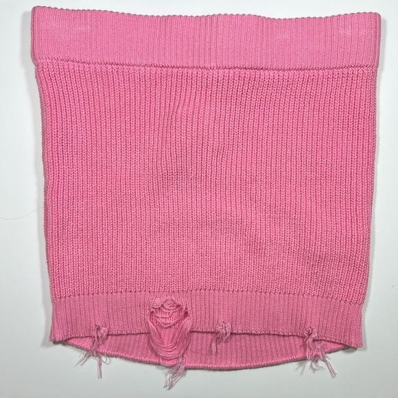 SER.O.YA x Retrofete Shredded Punk Grunge Knit Mini Skirt Bubble Gum Pink | XS - Picture 10 of 10